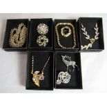 A collection of mostly crystal set costume jewellery to include necklaces and brooches.
