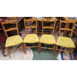 Four kitchen dining chairs with gold striped velveteen seats