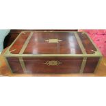 A large writing slope box with brass inlay to exterior and with a red leather slope with gilt