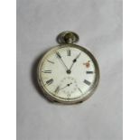 A silver open faced pocket watch with the inner case marked 935, roman numerals and diameter of dial