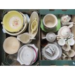 Two boxes of assorted ceramics to include jugs, teapots, mugs, kitchenware, pudding basins, mixing