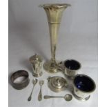 A small collection of marked silver/925 item to include a vase and pepper pot etc. Silver weight