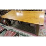 A large oak dining/kitchen table 210cm x 90cm approx