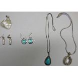 PAIR OF MOTHER OF PEARL GEM SET EARRINGS MARKED 925 & MOTHER OF PEARL EARRINGS & MOTHER OF PEARL