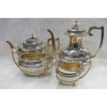 SILVER 4PCE TEA SERVICE WITH EMBOSSED DECORATION,