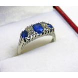 SAPPHIRE AND DIAMOND RING, MARKED 18 CT,