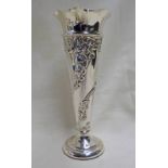 SILVER TAPERING VASE WITH EMBOSSED DECORATION,