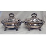 PAIR OF EARLY 19TH CENTURY SHEFFIELD PLATED SAUCE TUREENS & COVERS