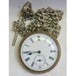 OPEN FACED POCKET WATCH THE CASE MARKED 935 ON SILVER ALBERT & FOB