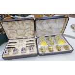 CASED SET OF 6 AYNSLEY PORCELAIN COFFEE SET AND 6 SILVER HOLDERS SHEFFIELD 1924 & PART CASED SET