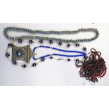 GARNET BEAD NECKLACE ON CLASP MARKED 9CT,