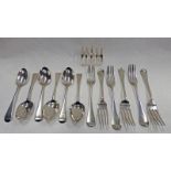 6 SILVER TABLE FORKS AND 6 SILVER DESERT SPOONS 22OZ