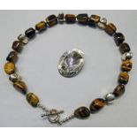 TIGERS EYE AND SILVER BEAD NECKLACE,