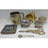 SILVER TOPPED JAR GRAPE SCISSORS, 2 RONSON LIGHTERS, CASED CUTLERY ETC.