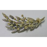 CULTURED PEARL FLORAL BROOCH MARKED 9CT