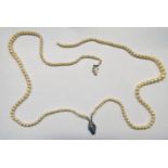 DOUBLE STRAND CULTURED PEARL NECKLACE ON CLASP MARKED STC SILVER