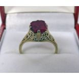 GEM SET ARTS AND CRAFTS STYLE RING IN SETTING MARKED PLAT