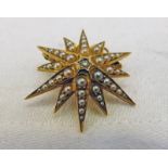 EDWARDIAN SEED PEARL & DIAMOND STAR BROOCH PENDANT