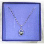 DIAMOND & CULTURED PEARL SET PENDANT MARKED 9K ON FINE CHAIN MARKED 925