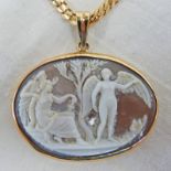 9CT GOLD MOUNTED CAMEO PENDANT ON 9CT GOLD CHAIN Condition Report: 4cm wide.