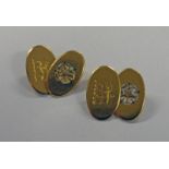 PAIR OF 18CT GOLD CUFF LINKS WITH ENAMELLED ROSE DECORATION 8 GMS IN FITTED ASPREY BOX