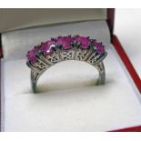 RUBY SET 5 STONE RING IN SETTING MARKED 925