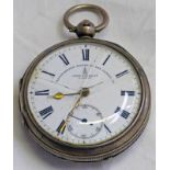 SILVER POCKET WATCH BY JOHN FORREST Condition Report: Currently running but no