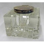 SILVER TOPPED CUT GLASS INKWELL,