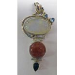 SILVER MOUNTED MOONSTONE & GEM SET PENDANT