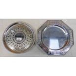 CIRCULAR SILVER PLATED SALVER AND SILVER PLATED BREAD BOARD HOLDER