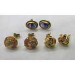 PAIR 9CT GOLD CAMEO EARRINGS, PAIR 9CT GOLD AMETHYST EARRINGS, PAIR 9CT GOLD ROPE WORK EARRINGS.