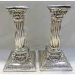 PAIR SILVER CANDLESTICKS LONDON 1888 RAMS MASK DECORATION Condition Report: Small