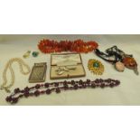 ARTS & CRAFTS PENDANT, AMBER NECKLACE, CASED AXE BROOCH,