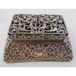 DOUBLE SILVER STAMP BOX MARKED STERLING WITH FLORAL DECORATION