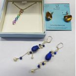 PAIR OF CULTURED PEAL & LAPIS LAZULI EARDROP'S,