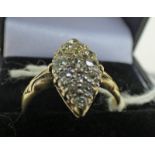 18CT GOLD DIAMOND CLUSTER NAVETTE SHAPED RING Condition Report: Ring size: Q.