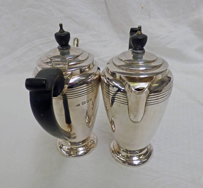 PAIR OF SILVER WATER AND COFFEE JUGS,