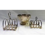 2 SILVER TOAST RACKS & SILVER PEDESTAL BOWL