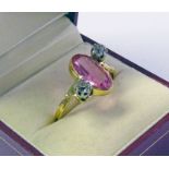 PINK TOURMALINE & DIAMOND 3-STONE RING,