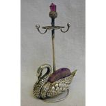 SILVER SWAN HAT PIN HOLDER PIN CUSHION BIRMINGHAM 1908