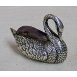 SILVER SWAN PIN CUSHION, BIRMINGHAM 1902 Condition Report: Marks clear,