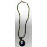 GREEN HARDSTONE NECKLACE ON CLASP MARKED 925