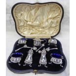 7 PIECE SILVER CRUET & 4 SILVER SPOONS,