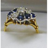 18CT GOLD SAPPHIRE AND DIAMOND SET RING,