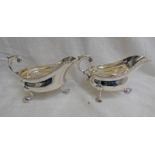 PAIR OF SILVER SAUCE BOATS LONDON 1914 12 OZS Condition Report: Marks are a bit