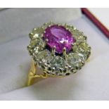 PINK SAPPHIRE & DIAMOND CLUSTER RING,