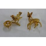 9CT GOLD BIRD AND PEARL SET NEST AND 9CT GOLD DEER BROOCH Condition Report: Weight: