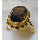 9CT GOLD OVAL CITRINE SET RING Condition Report: Ring size: K.