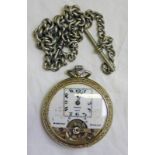 OPEN FACED POCKET WATCH WITH SQUARE CHAPTER ON ALBERT Condition Report: Dial