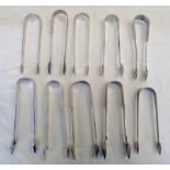 10 PAIRS OF SILVER TONGS 13 OZS